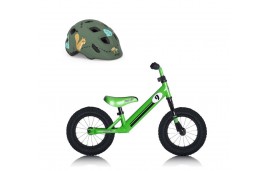 BICI APRENDIZAJE REBEL KIDZ AIR RACING 12.5" ACERO VERDE+ CASCO MET
